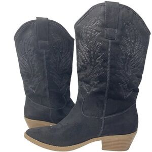 Women Black Pointed Toe Suede WONDERLY Cowgirl Boots​ 11